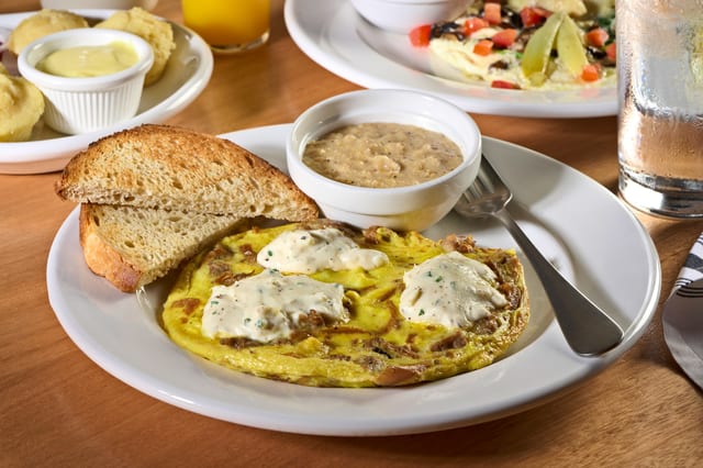 Country Sausage, Caramelized Onions, Boursin Cheese Frittata.