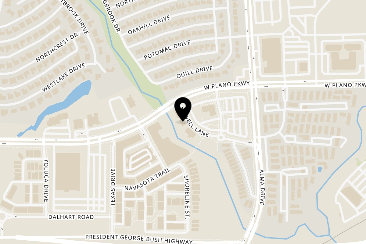 Map showing the location of Crossroads Diner on 645 Powell Ln in Plano